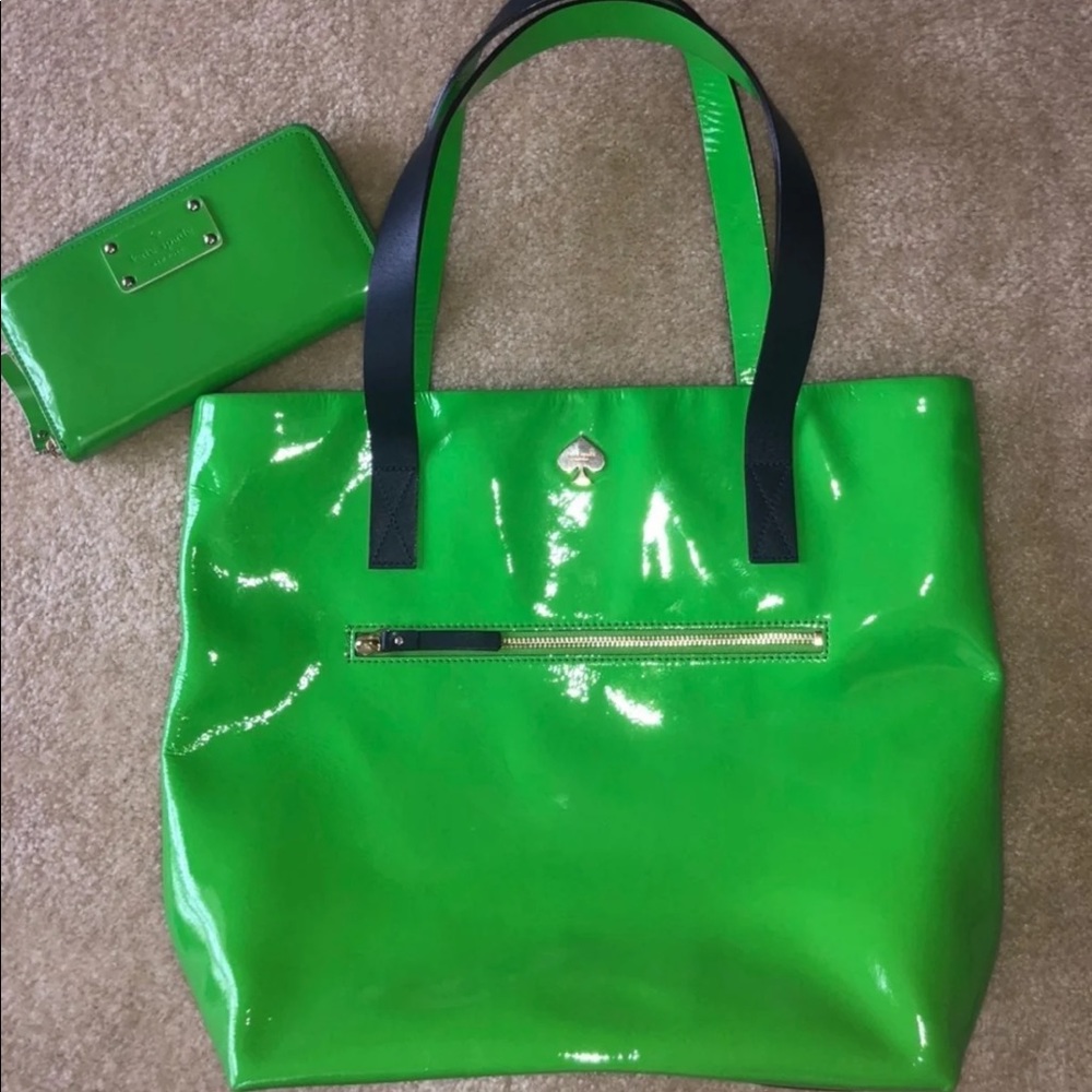 Kate Spade Patent green tote wallet